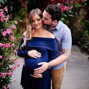 PinkBlush Maternity Navy Blue Off The Shoulder Tunic